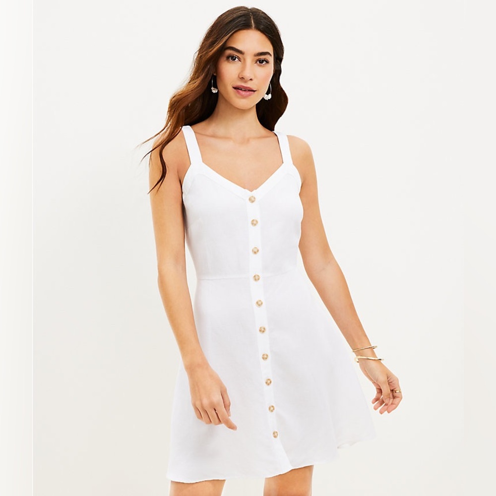 LOFT White Button-Front Mini Dress